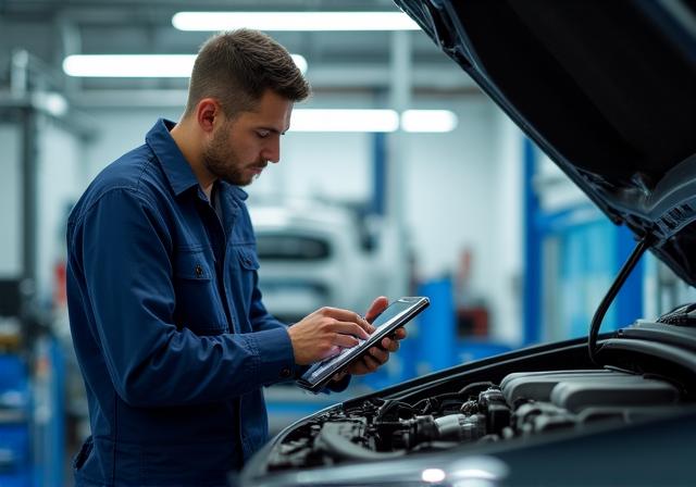 Mecánico experto de Marítimo Auto trabajando en un diagnóstico